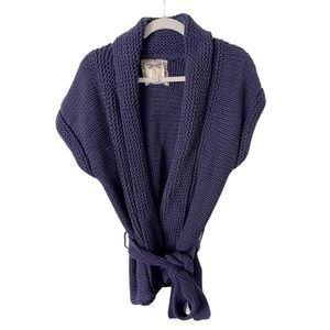 Anthropologie Chunky‎ Knit Short Sleeve Wrap Cardigan in Navy L